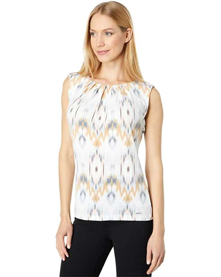 Calvin Klein Shirts & Tops Printed Sleeveless Pleat Neck Cami 1 Calvin Klein Shirts & Tops Printed Sleeveless Pleat Neck Cami