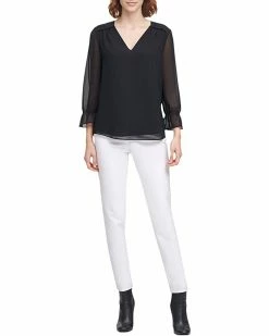Calvin Klein Shirts & Tops Long Sleeve Blouse with V-Neck and Pleated Detail 6 Calvin Klein Shirts & Tops Long Sleeve Blouse with V-Neck and Pleated Detail -Outlet Calvin Klein Store 61DN s74 tL. AC SR736920