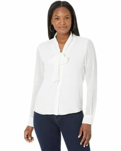 Calvin Klein Shirts & Tops Clipdot Long Sleeve Tie Neck