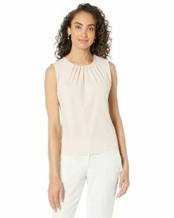 Calvin Klein Shirts & Tops Solid Sleeveless Pleat Neck Cami