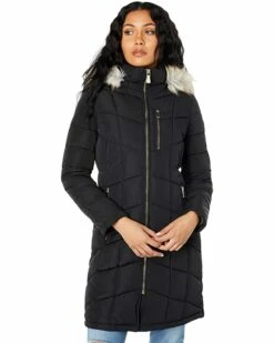 Calvin Klein Coats & Outerwear Box Quilt Faux Fur Trimmed Walker Puffer