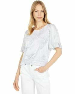 Calvin Klein Shirts & Tops Short Sleeve Printed Top w/ Pleated Sleeve Detail
