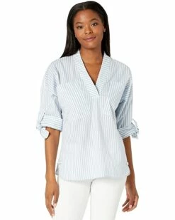 Calvin Klein Shirts & Tops Striped V-Neck Blouse w/ Roll Sleeve -Outlet Calvin Klein Store 713lk9z5PSS. AC SR736920
