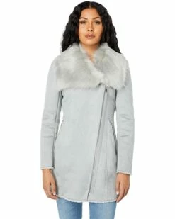 Calvin Klein Coats & Outerwear Asymmetrical Faux Shearling Jacket With Faux Fur Trim