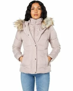 Calvin Klein Coats & Outerwear Short Faux Fur Trimmed Puffer with Bib