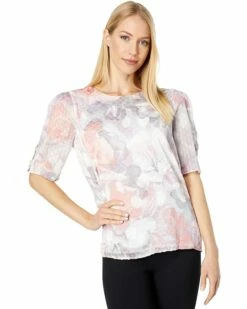 Calvin Klein Shirts & Tops Floral Clipdot Short Sleeve Blouse