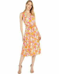 Calvin Klein Dresses Printed V-Neck Angle Hem Dress