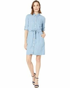 Calvin Klein Dresses Button Front Elastic Waist Denim Dress