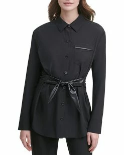 Calvin Klein Coats & Outerwear Long Jacket w/ PU Tie Belt