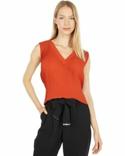 Calvin Klein Shirts & Tops Sleeveless V-Neck Pleated Top