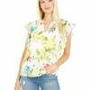 Calvin Klein Shirts & Tops Printed V-Neck Blouse with Ruffle Sleeves