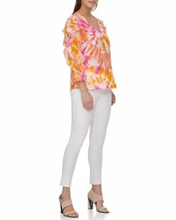 Calvin Klein Shirts & Tops Printed V-Neck Blouse w/ Double Ruffle Sleeve -Outlet Calvin Klein Store 71ReAPHbPtL. AC SR736920