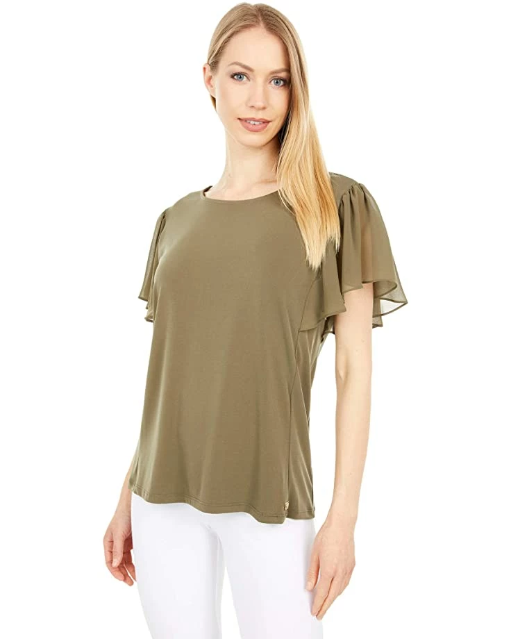 Calvin Klein Shirts & Tops Crew Neck Blouse w/ Chiffon Sleeve 1 Calvin Klein Shirts & Tops Crew Neck Blouse w/ Chiffon Sleeve