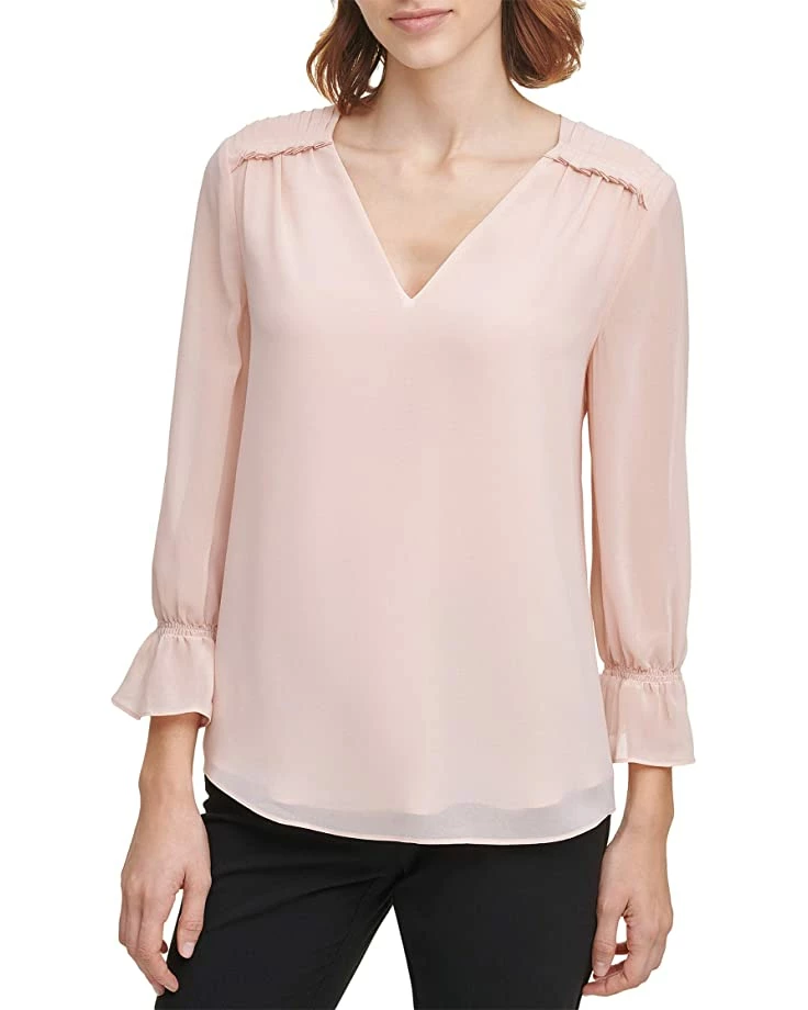 Calvin Klein Shirts & Tops Long Sleeve Blouse with V-Neck and Pleated Detail 4 Calvin Klein Shirts & Tops Long Sleeve Blouse with V-Neck and Pleated Detail - Image 4