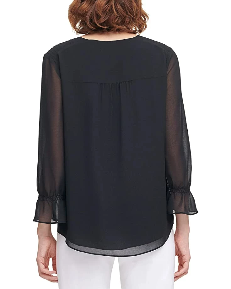 Calvin Klein Shirts & Tops Long Sleeve Blouse with V-Neck and Pleated Detail 2 Calvin Klein Shirts & Tops Long Sleeve Blouse with V-Neck and Pleated Detail - Image 2