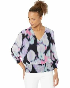 Calvin Klein Shirts & Tops Printed V-Neck Blouse w/ Smocking