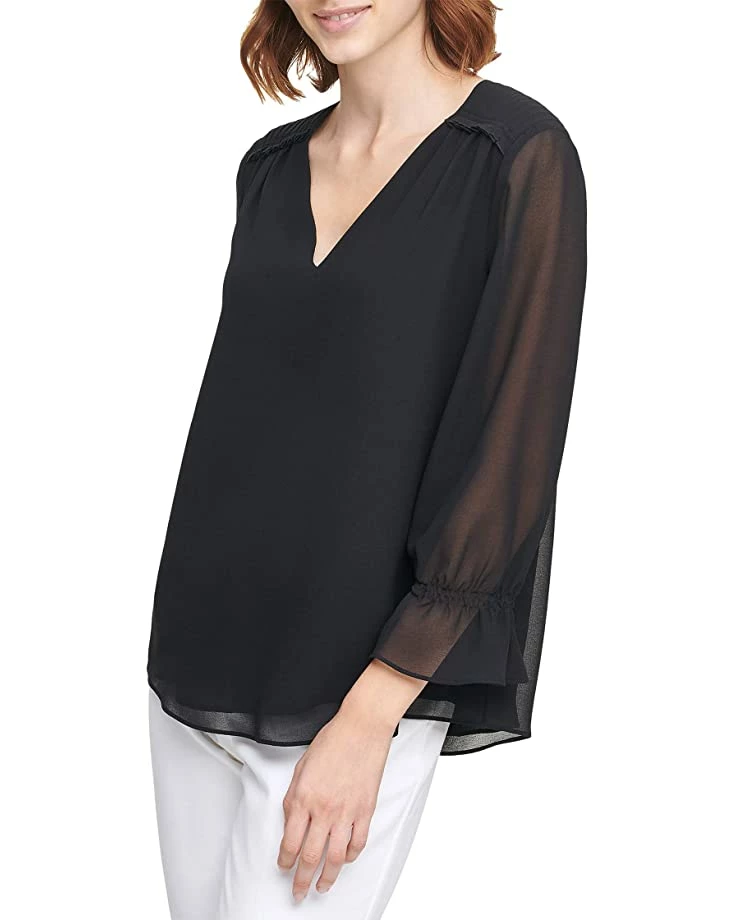 Calvin Klein Shirts & Tops Long Sleeve Blouse with V-Neck and Pleated Detail 1 Calvin Klein Shirts & Tops Long Sleeve Blouse with V-Neck and Pleated Detail
