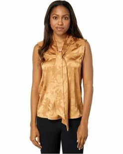 Calvin Klein Shirts & Tops Jacquard Sleeveless Tie Neck Blouse