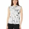 Calvin Klein Shirts & Tops Floral Ruffle Cap Sleeve Tie Neck
