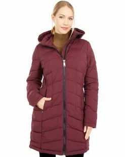 Calvin Klein Coats & Outerwear Zip Front Stretch Walker Length Coat with Hood and Side Pockets