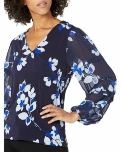 Calvin Klein Shirts & Tops Printed V-Neck Blouse with Pleated Sleeves -Outlet Calvin Klein Store 813D9YIrNcL. AC SR736920