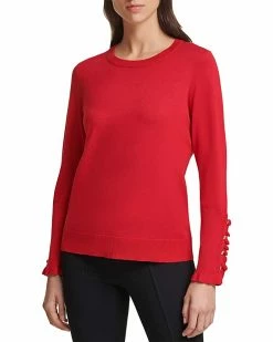 Calvin Klein Sweaters Crew Neck Sweater with Ruffle Sleeves