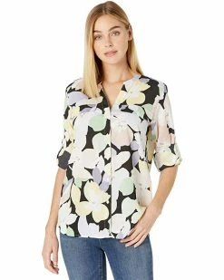 Calvin Klein Shirts & Tops Printed Crew Neck Blouse with Roll Sleeve