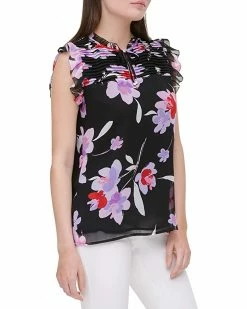 Calvin Klein Shirts & Tops Sleeveless Printed Blouse w/ Neck Tie Top