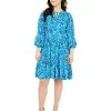 Calvin Klein Dresses Tiered Floral Print Dress with Balloon Sleeve