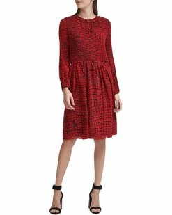 Calvin Klein Dresses Long Sleeve Dess with Ruffle Neck Detail