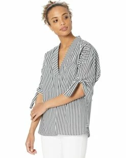 Calvin Klein Shirts & Tops Striped V-Neck Blouse w/ Roll Sleeve