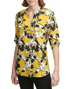 Calvin Klein Shirts & Tops Button Front Long Sleeve Printed Blouse