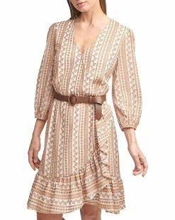 Calvin Klein Dresses Long Sleeve Faux Wrap Dress w/ Embroidery -Outlet Calvin Klein Store 91krBcN487L. AC SR736920